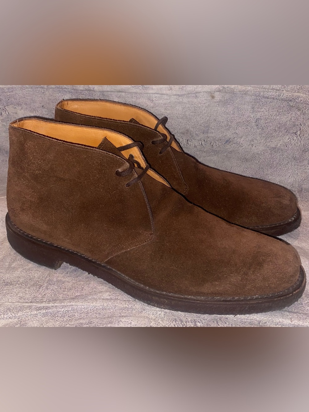 Church’s Chocolate Suede Chukka Boots Casual Dress Crepe Sole 9.5 UK 10.5 US Vtg